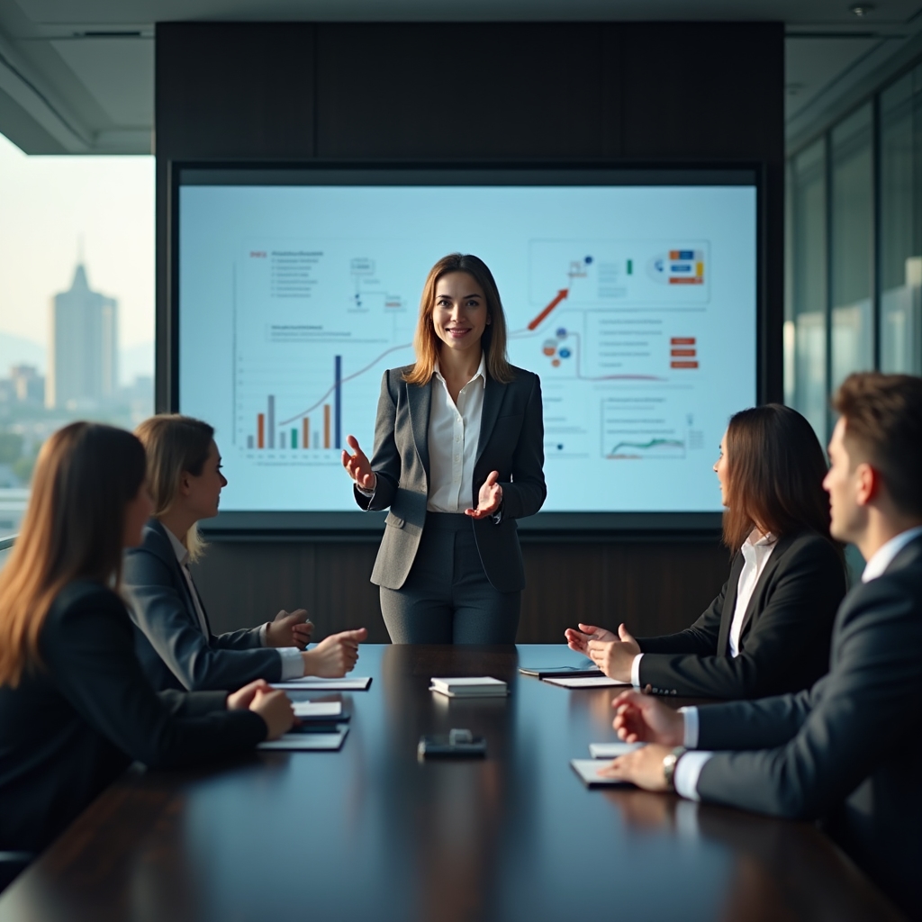 Новый руководитель выступает на заседании совета директоров