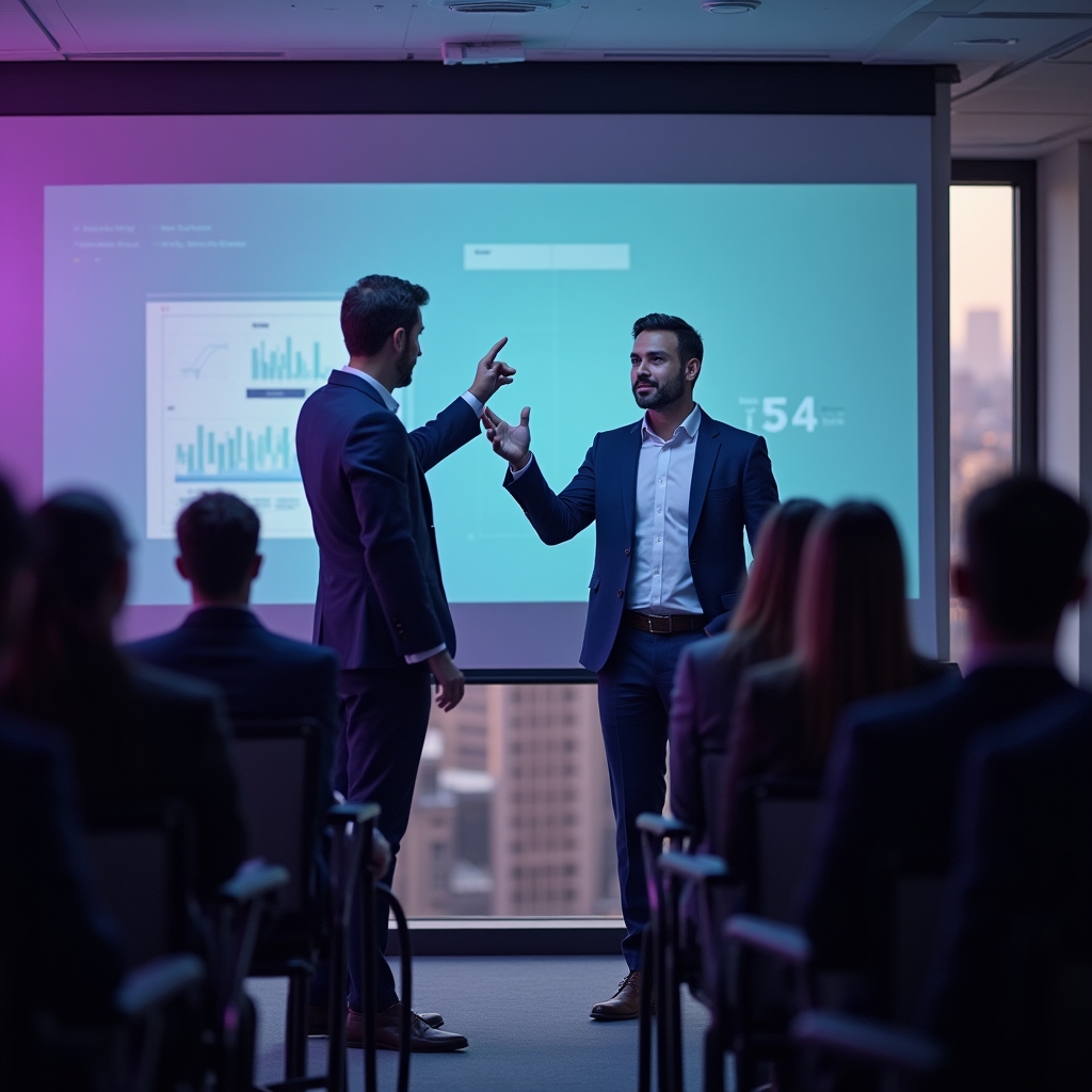Технический специалист уверенно выступает перед аудиторией